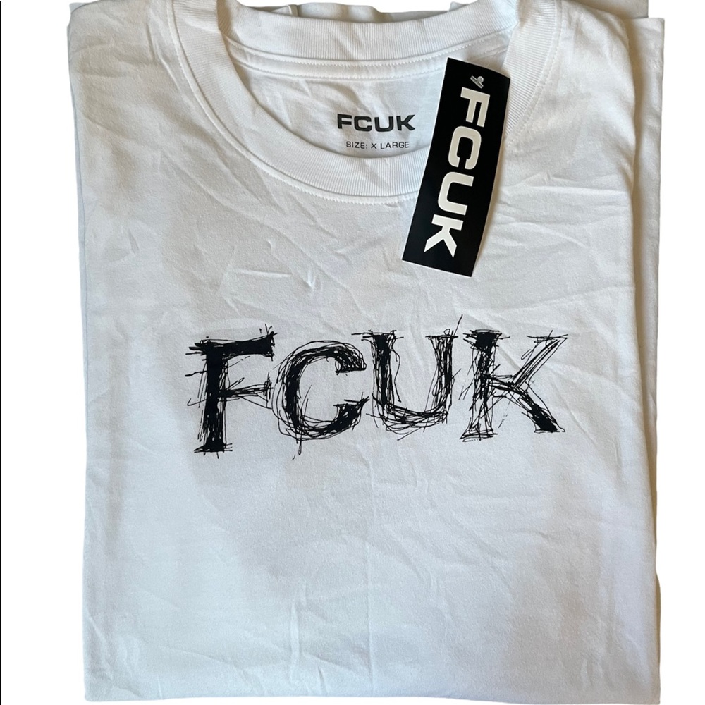 French Connection FCUK Men's Cotton Blend Logo Print White Crewneck T-Shirt NEW!
